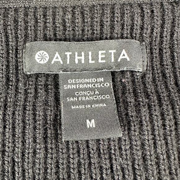 Athleta Sweater Womens Medium Black Handover Merino Wool Blend V Neck Knit Rib - Picture 4 of 8